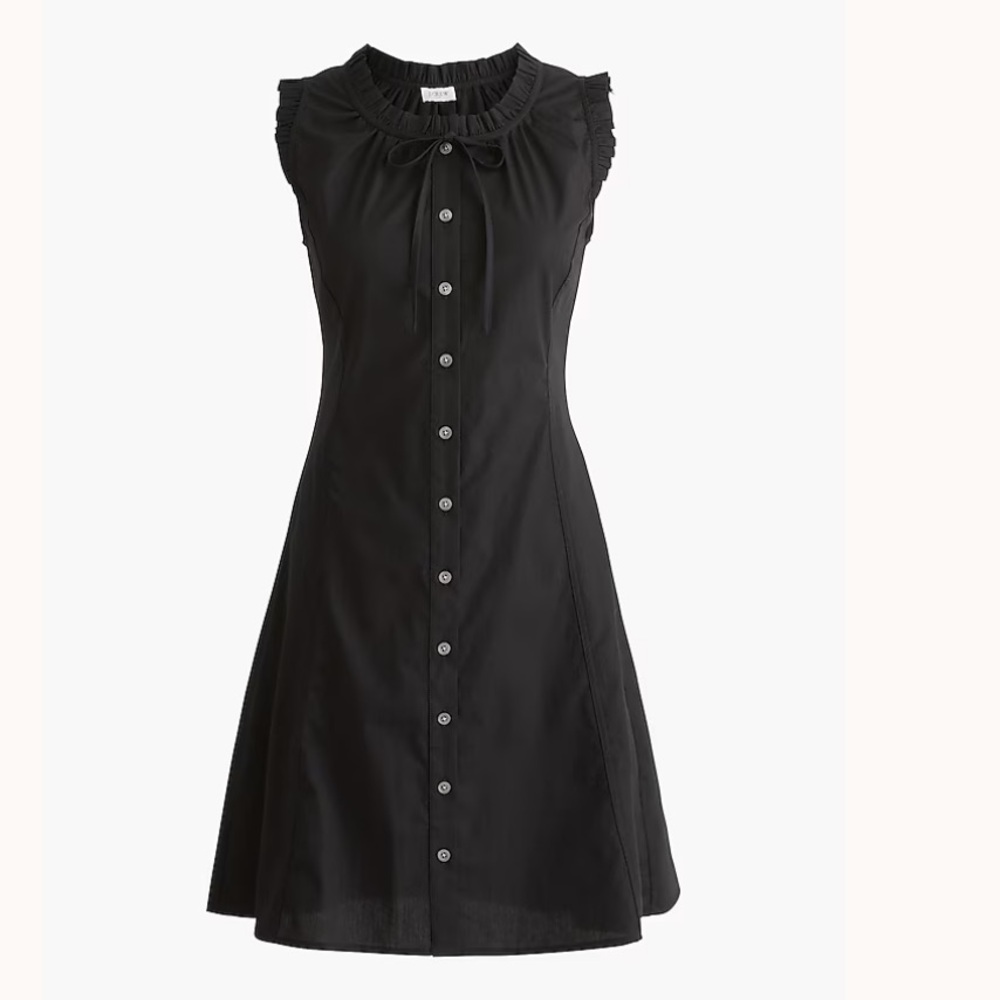 NEW J. CREW Factory Ruffle tie-neck mini dress cap sleeve in black size 14